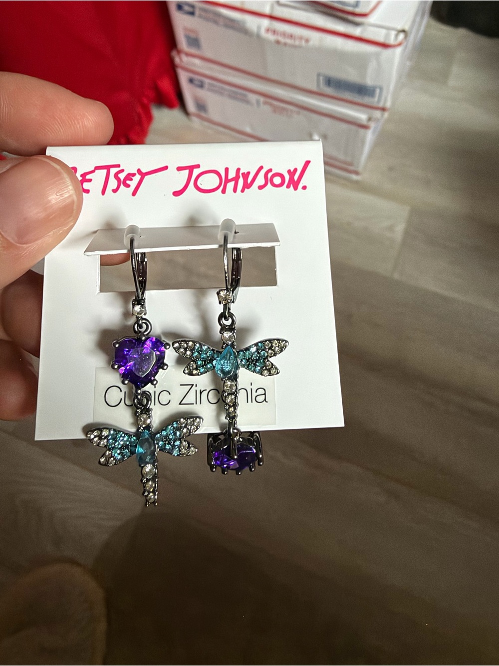 Betsy Johnson dragonflies and heart earrings